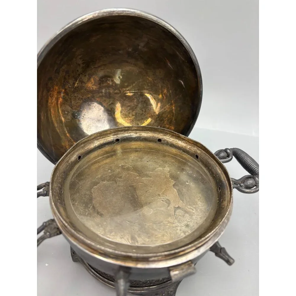 1880s Butter Dome Wilcox Silverplate Meriden Quadruple Cows Maiden Footed